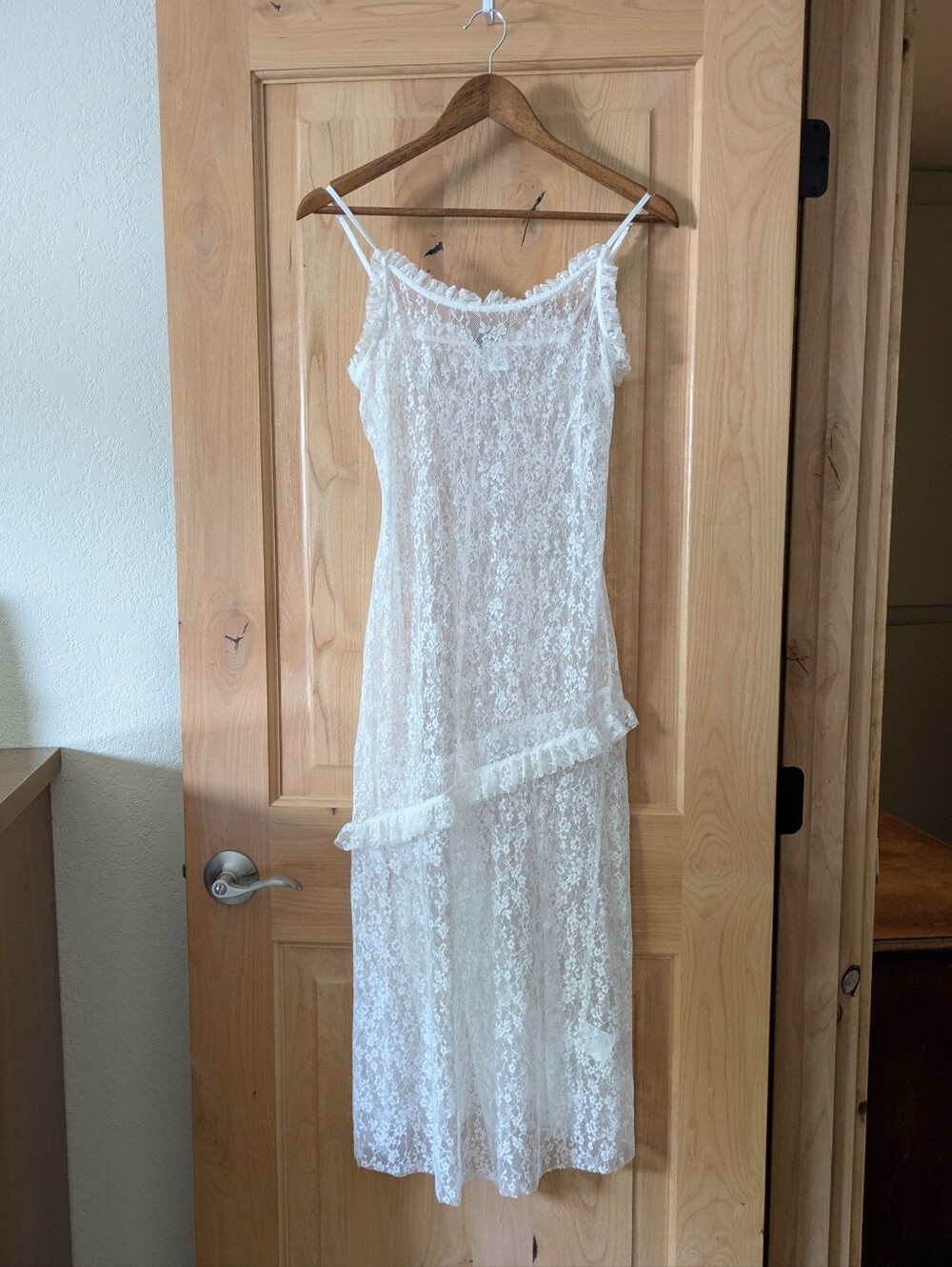 H&M White Lace Midi Dress with Ruffle Detail